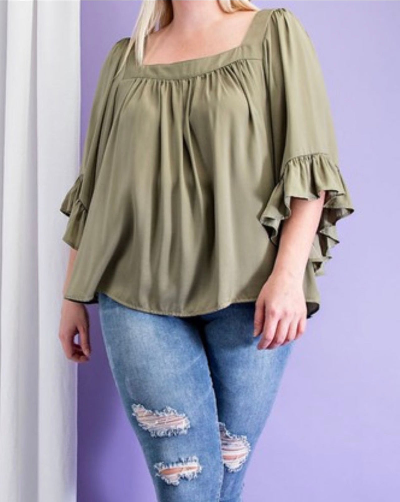 Square Neck Ruffle sleeve top