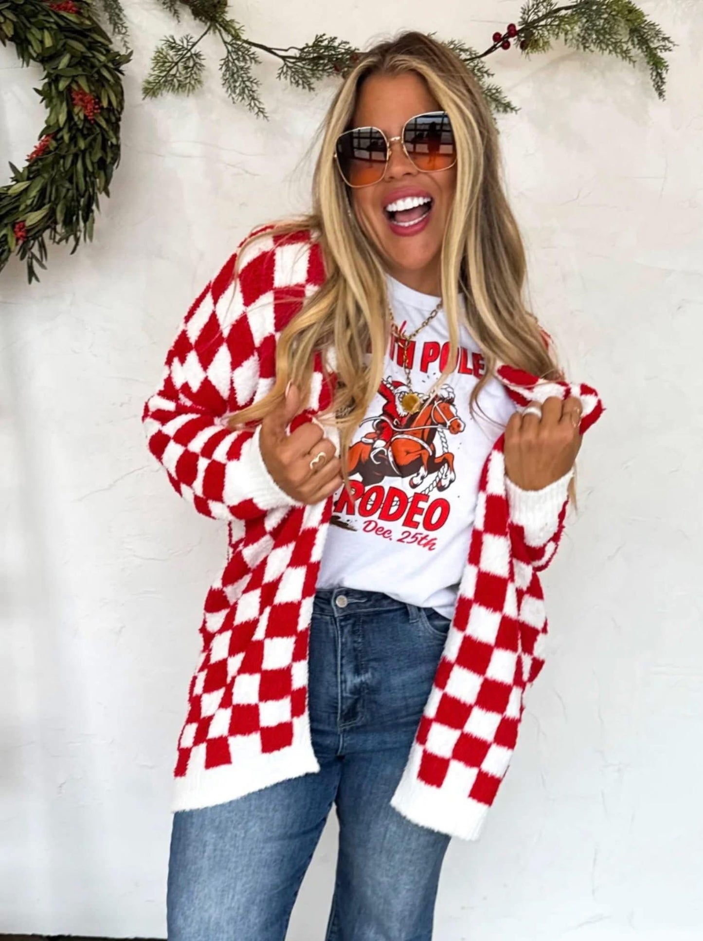 Red Checkered Cloud Cardigan