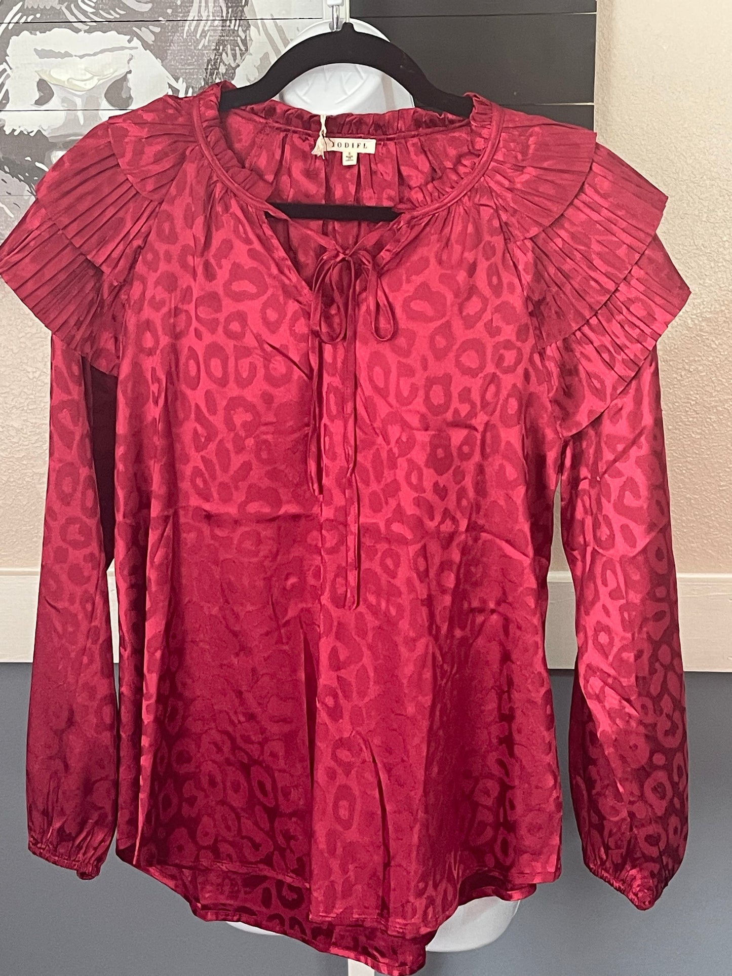 Satin Leopard Frilled Top