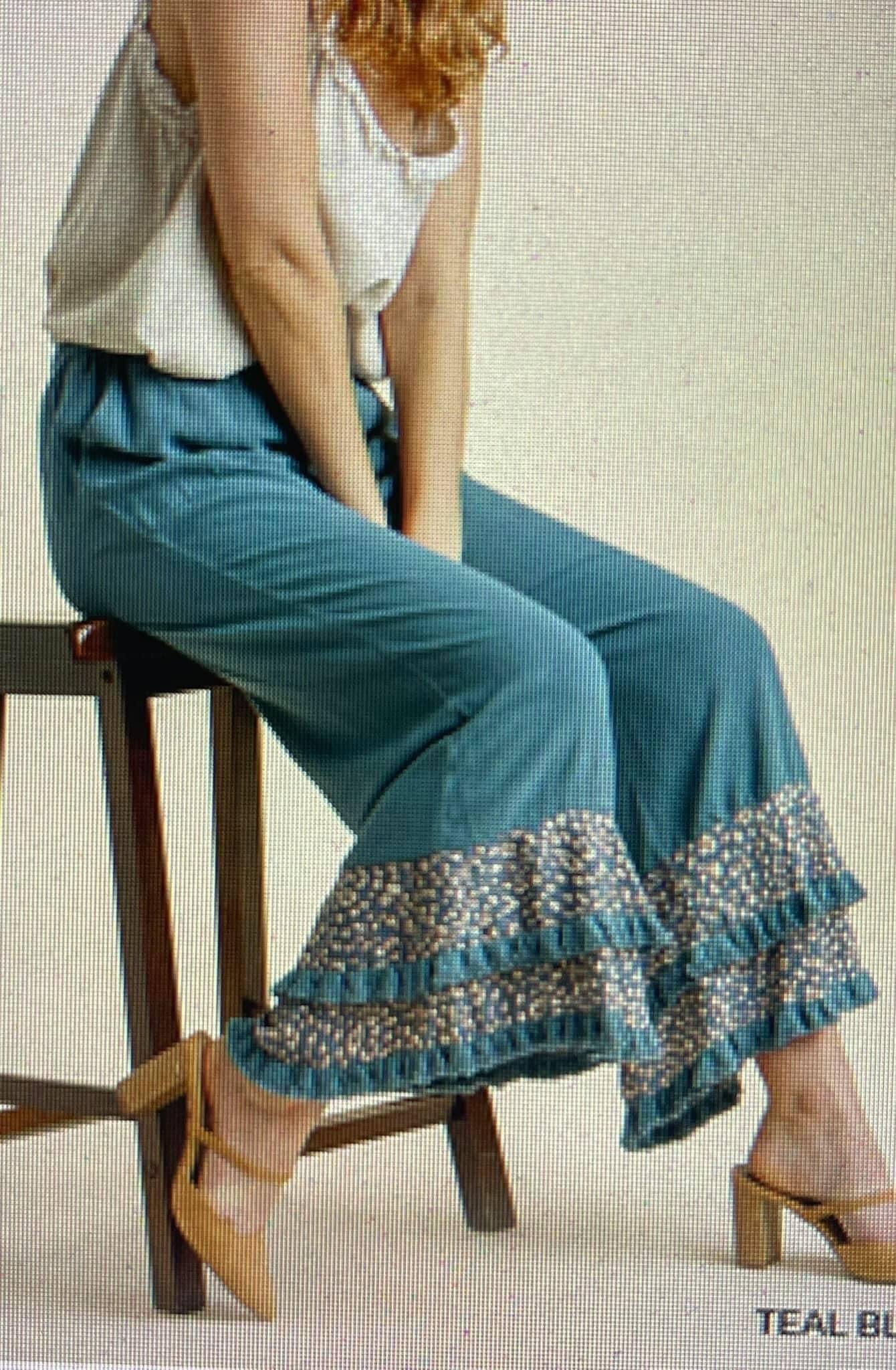 Teal Leopard ruffle pants no