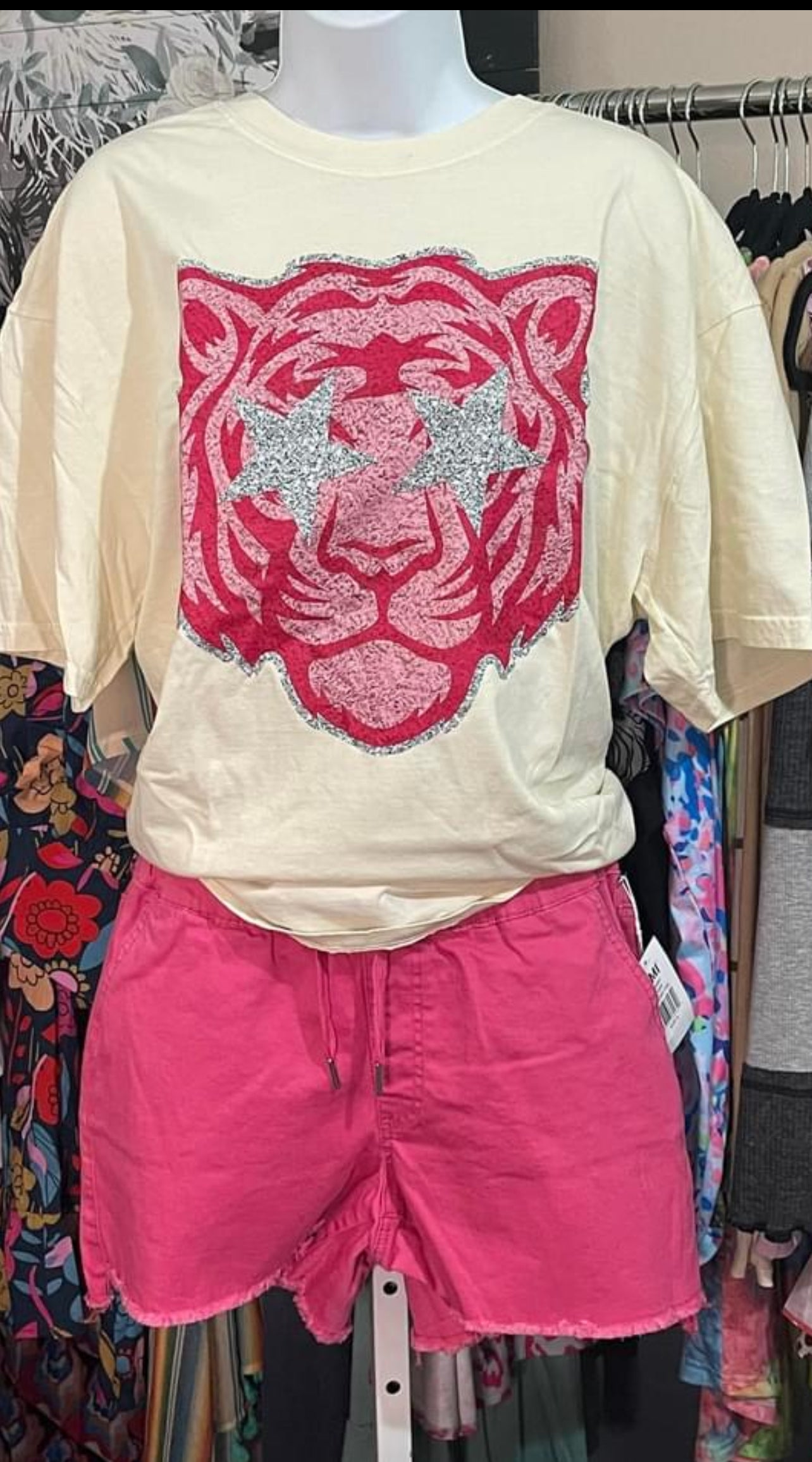 Raspberry Pullon denim shorts