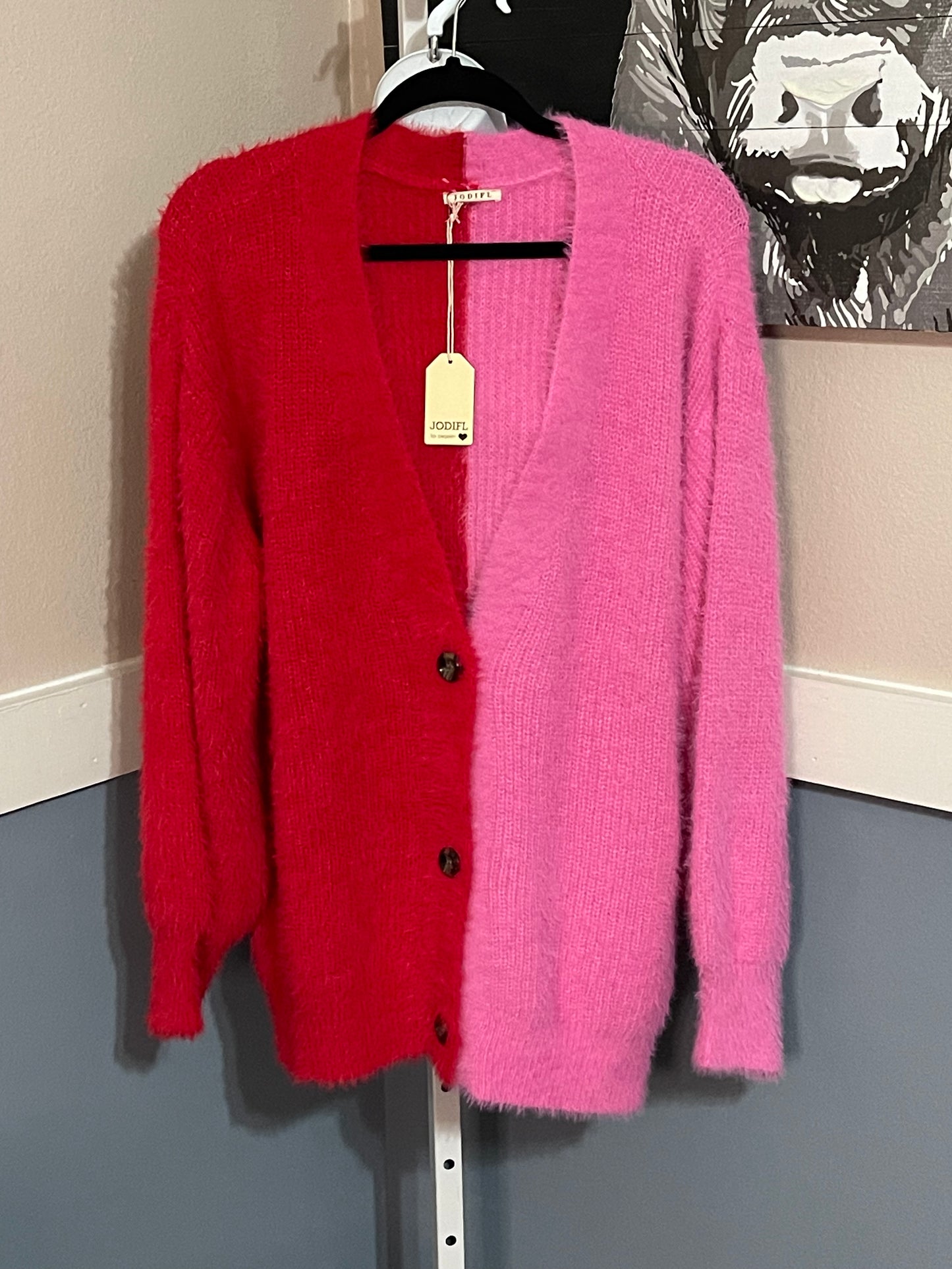 Red & Candy pink Sweater Cardigan