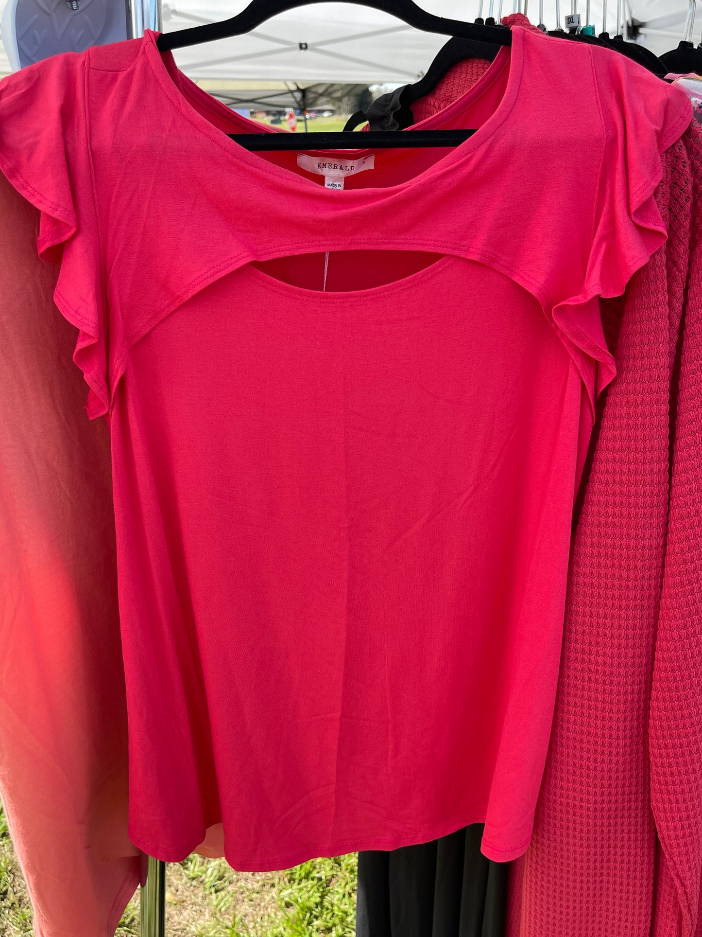 Coral cutout flutter sleeve