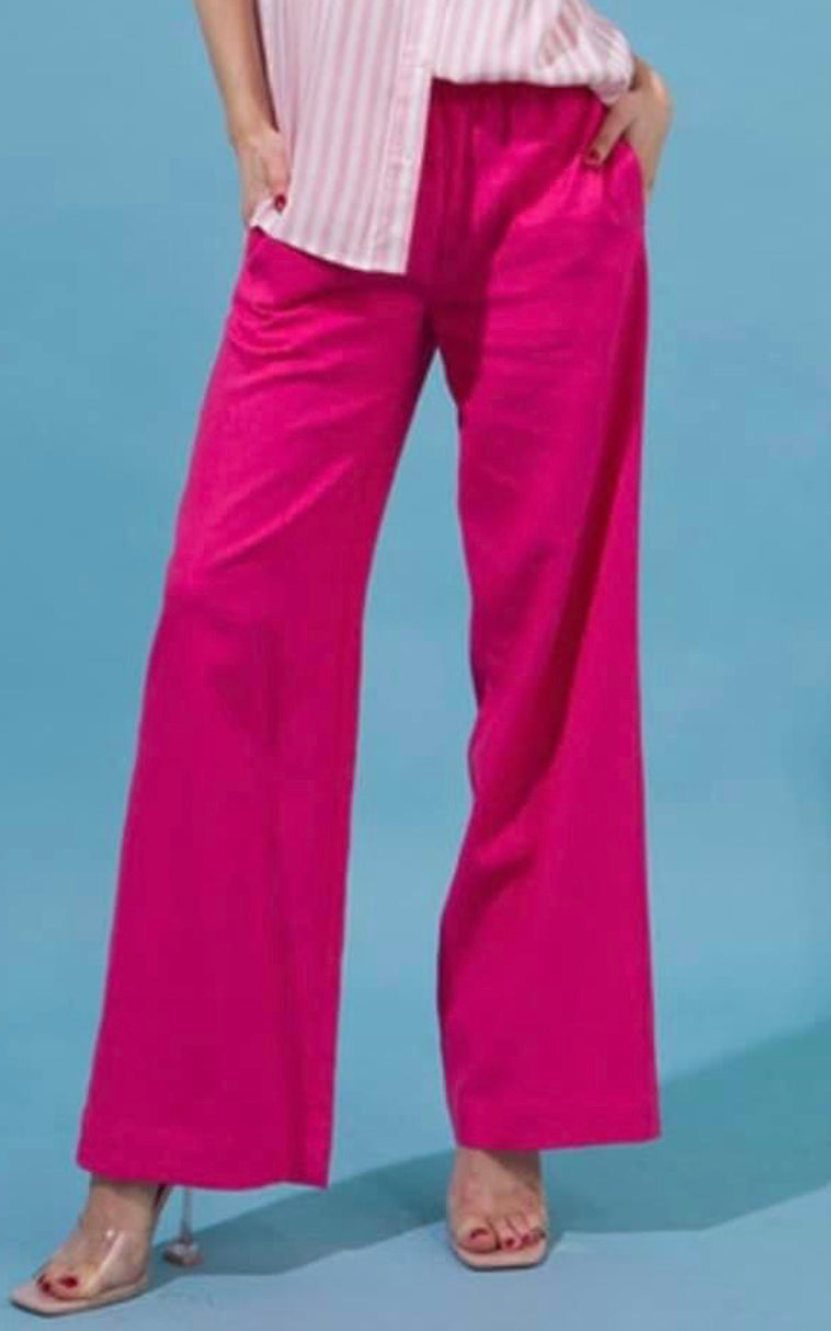 Smocked waist linen pants