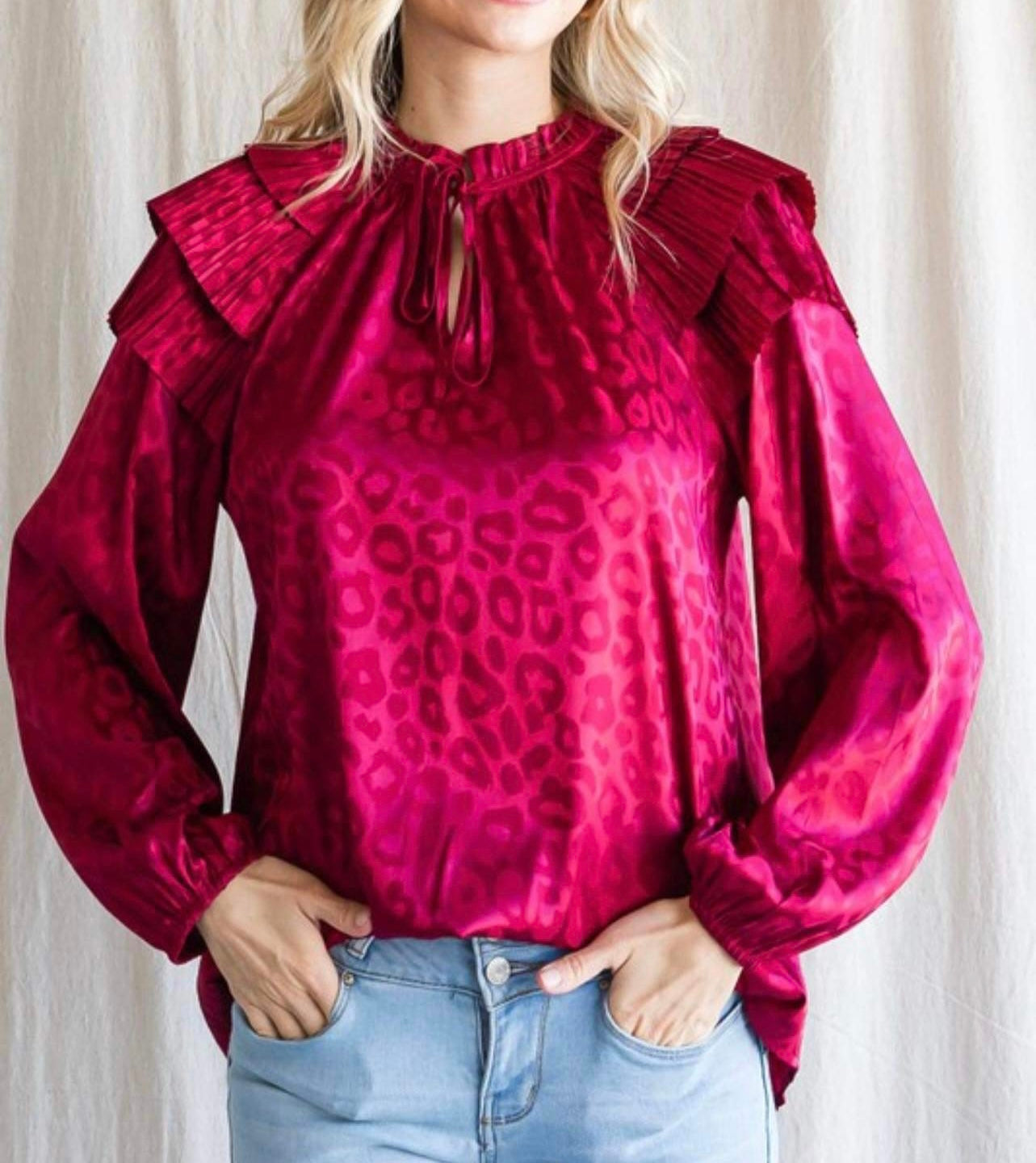 Satin Leopard Frilled Top