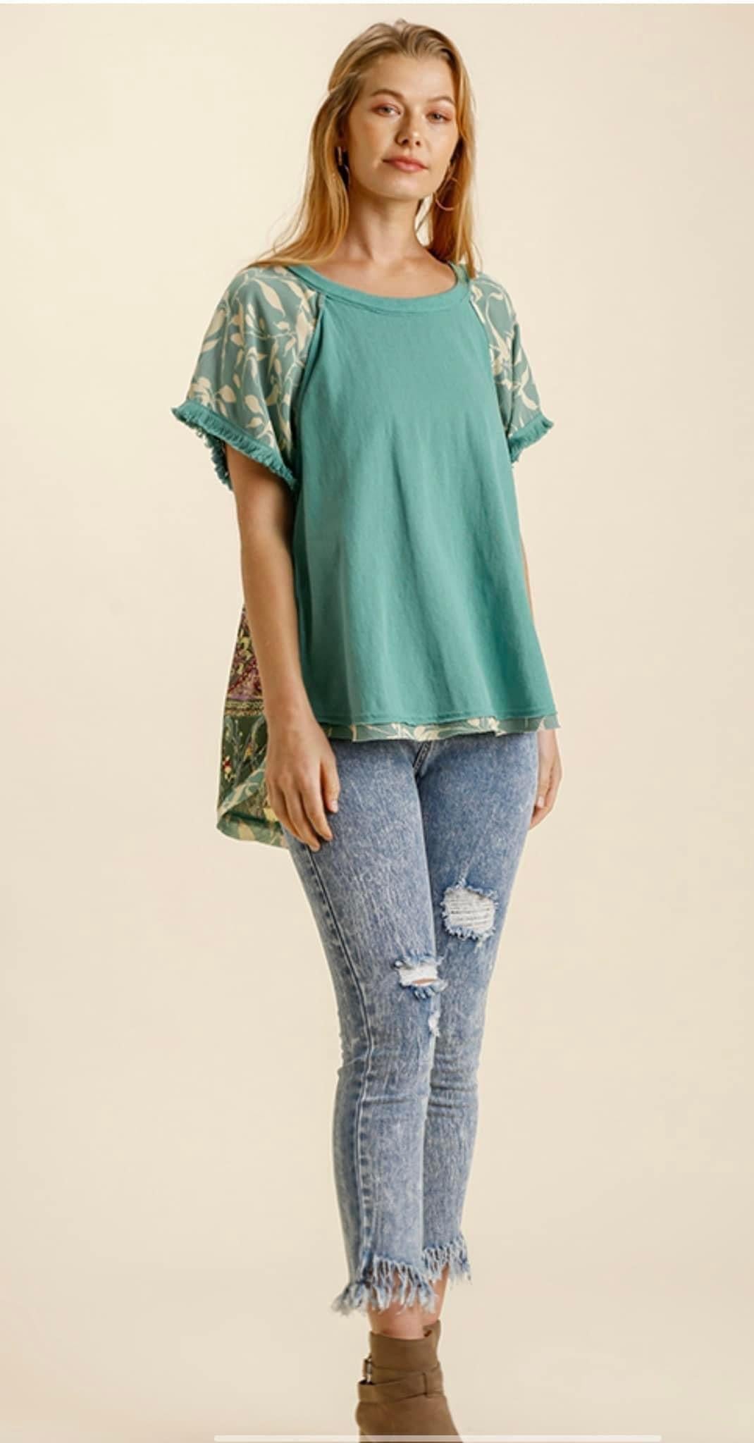 Emerald Frayed Hem Top