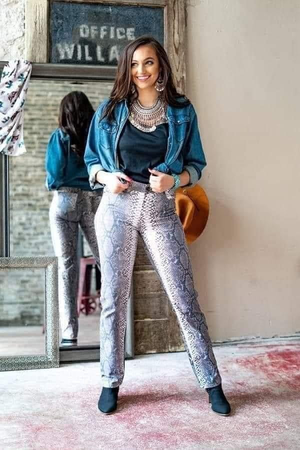 Snakeskin denim pants