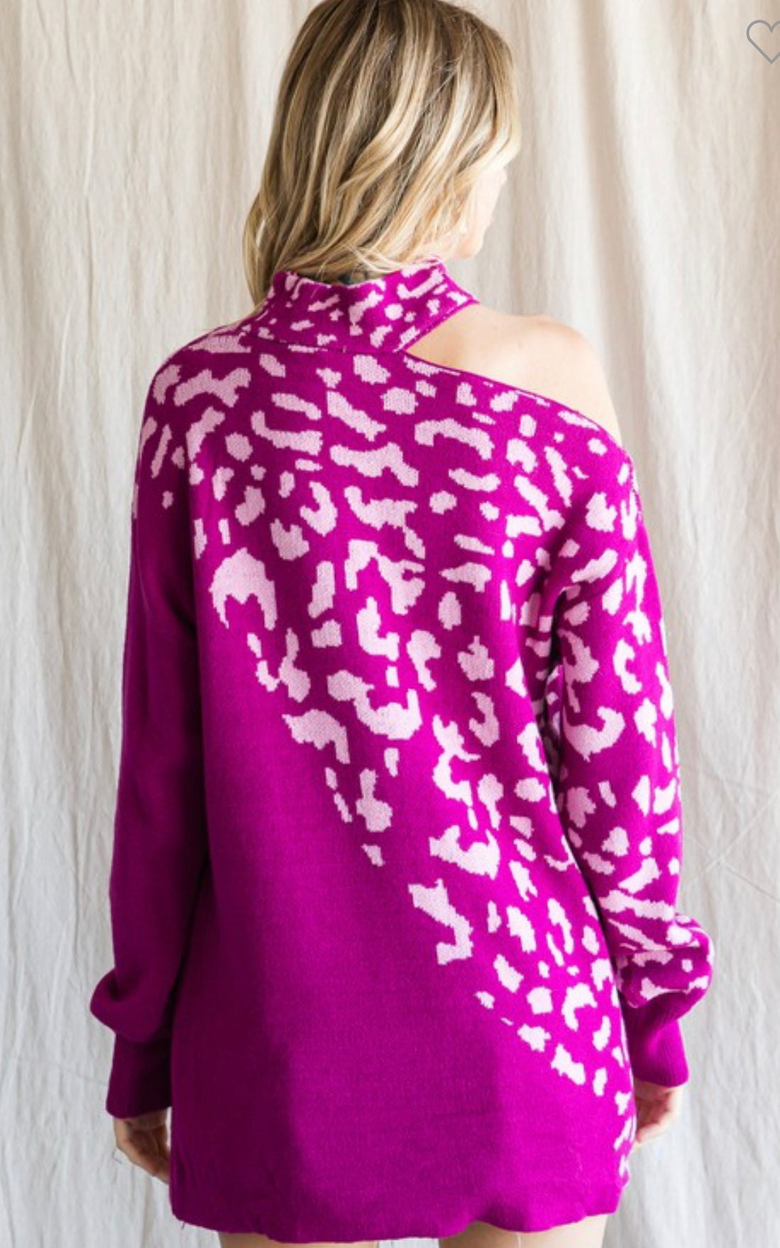 Fuschia Leopard one shoulder Sweater