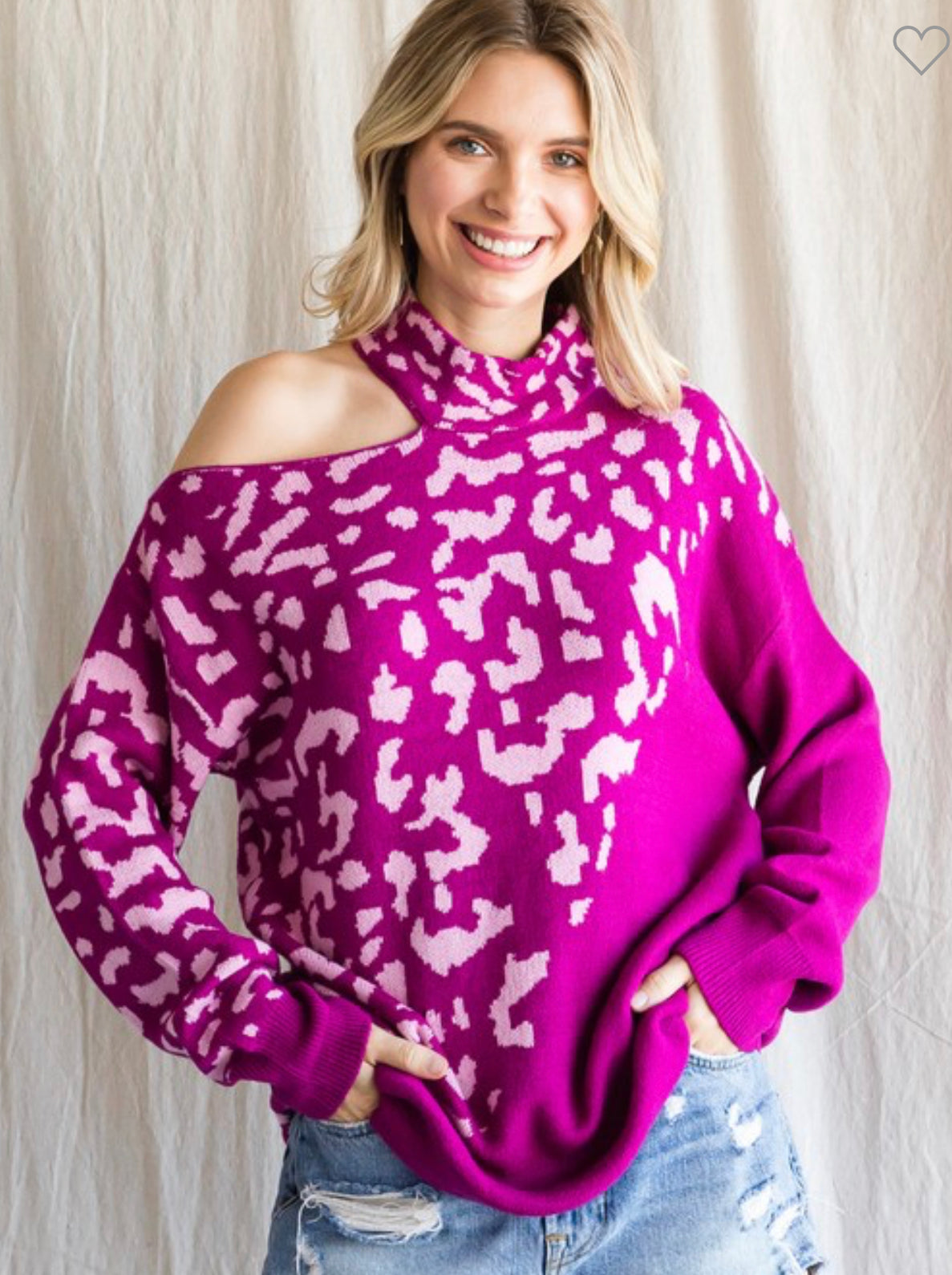 Fuschia Leopard one shoulder Sweater