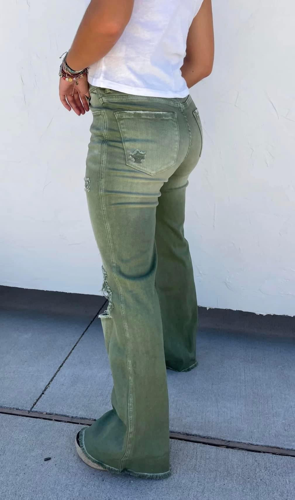 Distressed Olive Jeans