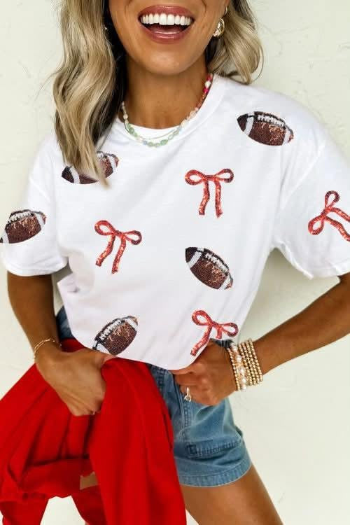 Sequin Football and Bows Tee