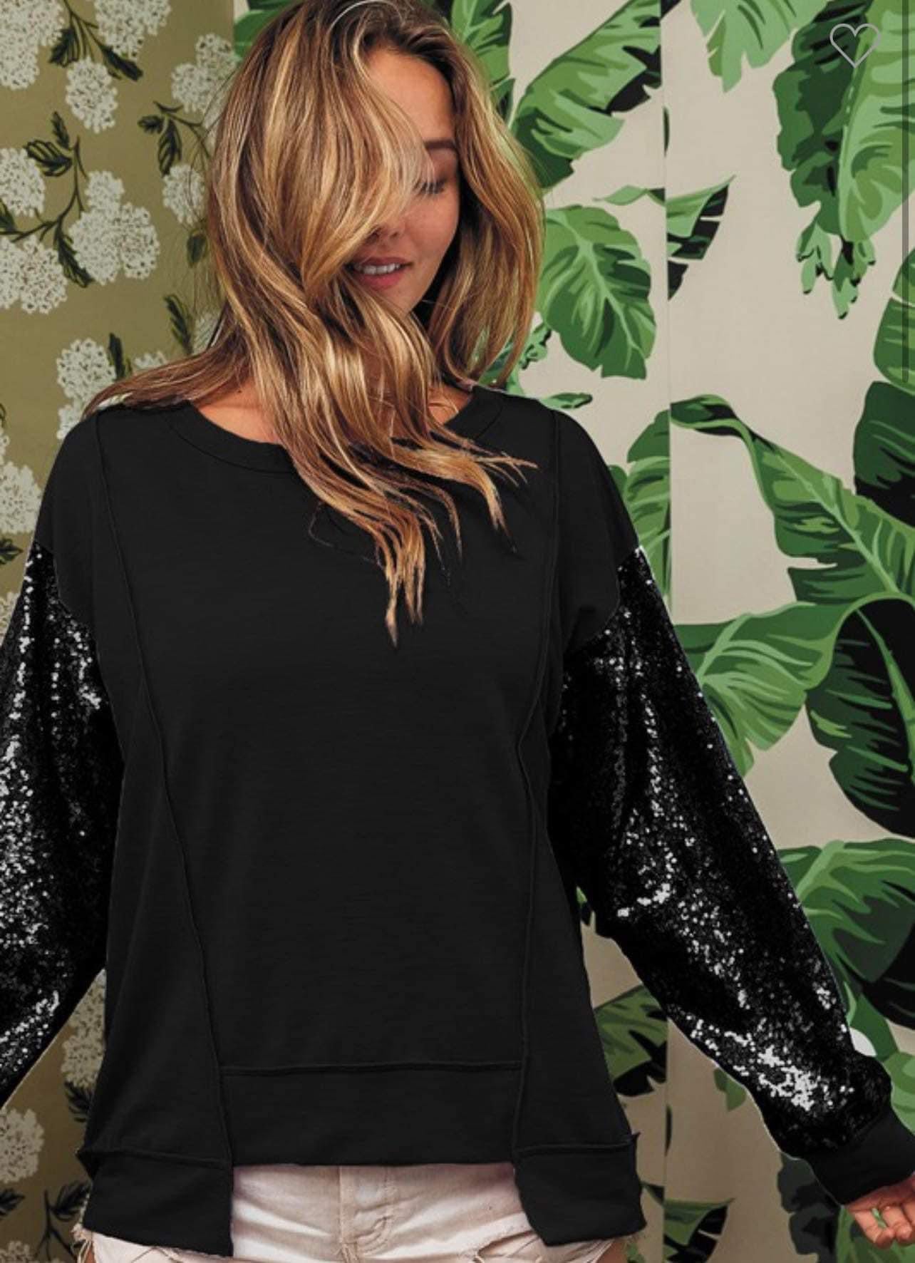 Black Sequin Sleeve top