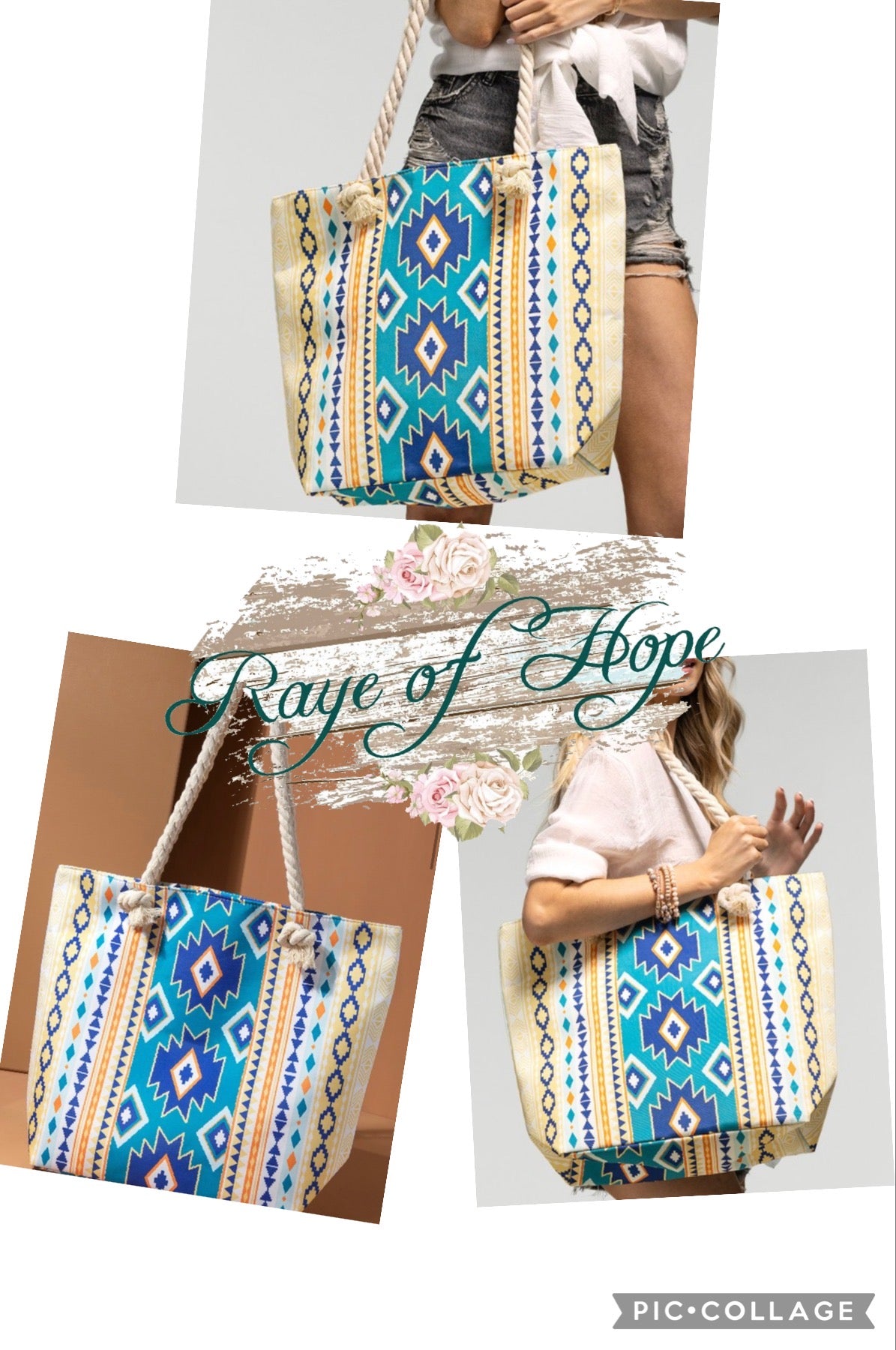 Ethnic Rope Handle Tote Bag