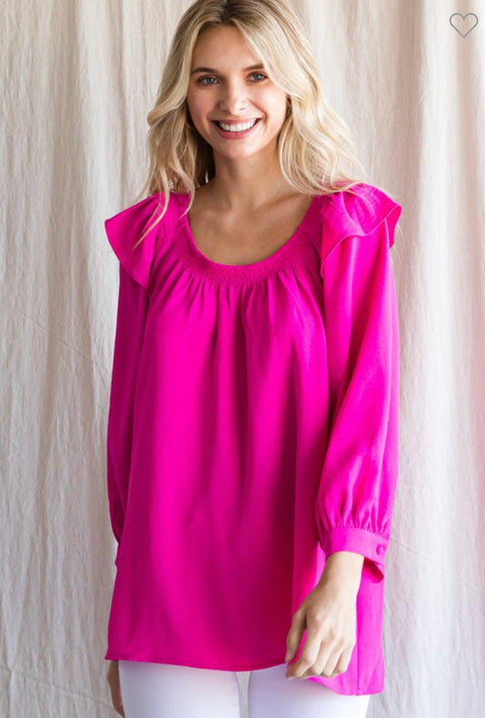 Solid Ruffles Cap Sleeve top