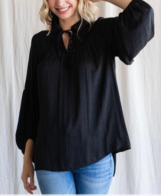 Dot Print Collared Tie Top