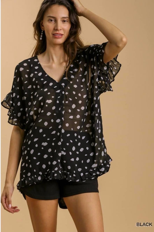 Dalmatian Ruffle Hem top