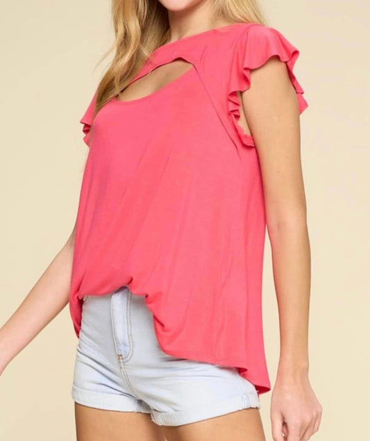 Coral cutout flutter sleeve